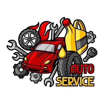 Car repair concept with service objects and items. Car repair concept with service objects and items.
