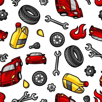 Car repair seamless pattern with service objects and items. Car repair seamless pattern with service objects and items.