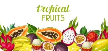 Banner with exotic tropical fruits. Illustration of asian plants. Banner with exotic tropical fruits. Illustration of asian plants.