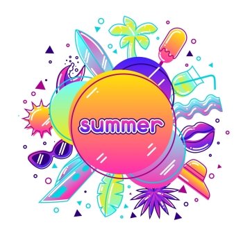 Background with stylized summer objects. Abstract illustration in vibrant color. Background with stylized summer objects. Abstract illustration in vibrant color.