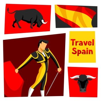 Traditional spanish corrida. Bull and toreador with sword and red cape. Traditional spainish corrida. Bull and toreador with sword and red cape.