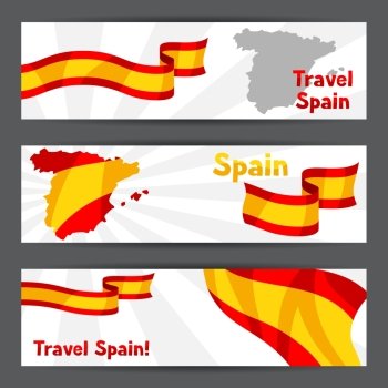 Banners with flag and map of Spain. Spanish traditional symbols and objects. Banners with flag and map of Spain. Spainish traditional symbols and objects.
