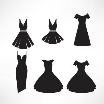 Vintage dresses silhouette vector set