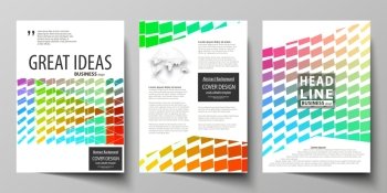 Business templates for brochure, magazine, flyer, annual report. Cover design template, vector layout in A4 size. Colorful rectangles, moving dynamic shapes forming abstract polygonal style background. Business templates for brochure, magazine, flyer, booklet or annual report. Cover design template, easy editable vector, abstract flat layout in A4 size. Colorful rectangles, moving dynamic shapes forming abstract polygonal style background.