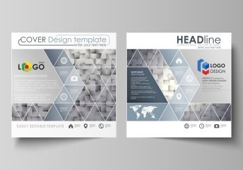 Business templates for square design brochure, magazine, flyer, booklet or annual report. Leaflet cover, abstract vector layout. Pattern made from squares, gray background in geometrical style.. Business templates for square design brochure, magazine, flyer, booklet or annual report. Leaflet cover, abstract flat layout, easy editable vector. Pattern made from squares, gray background in geometrical style. Simple texture.
