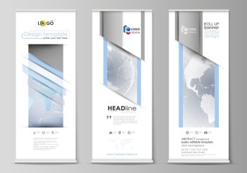 The minimalistic vector illustration of the editable layout of roll up banner stands, vertical flyers, flags design business templates. Technology concept. Molecule structure, connecting background.. The minimalistic vector illustration of the editable layout of roll up banner stands, vertical flyers, flags design business templates. Technology concept. Molecule structure, connecting background