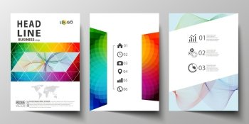 Business templates for brochure, magazine, flyer, annual report. Cover template, easy editable vector, flat layout in A4 size. Colorful design background with abstract shapes and waves, overlap effect. Business templates for brochure, magazine, flyer, annual report. Cover template, easy editable vector, flat layout in A4 size. Colorful design background with abstract shapes and waves, overlap effect.