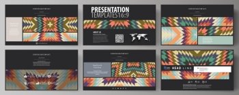 Business templates in HD format for presentation slides. Abstract vector layouts in flat design. Tribal pattern, geometrical ornament in ethno syle, ethnic hipster backdrop, vintage fashion background. Business templates in HD format for presentation slides. Easy editable abstract vector layouts in flat design. Tribal pattern, geometrical ornament in ethno syle, ethnic hipster backdrop, vintage fashion background.