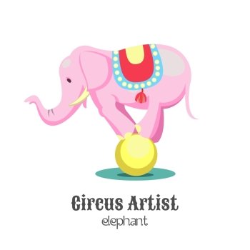 Pink circus elephant. Vector illustration. Isolated on white background.