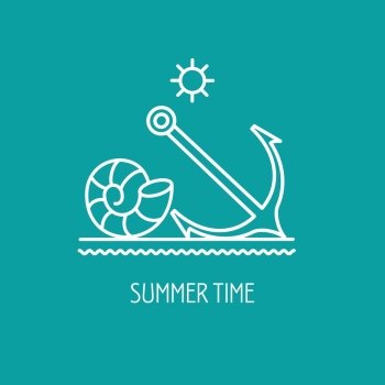 Summer. Emblem marine recreation. Anchor and shell.
