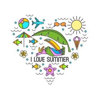 Summer beach infographics. A set of symbols and elements to print on t-shirts.