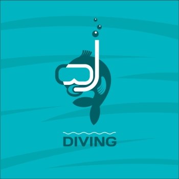 Diving. Fish diver mask with snorkel. Vector logo.