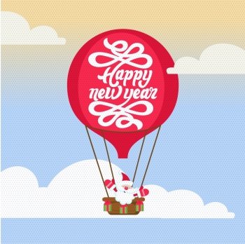 Happy New Year. Santa Claus in a hot air balloon.