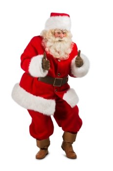 Santa Claus standing isolated on white background and thumbs up - full length portrait