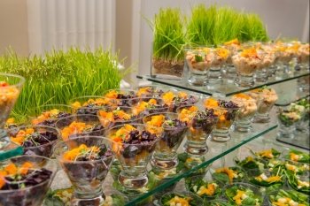 Healthy spring fruit salad appetizer assortment at the event catering buffet