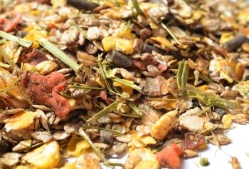 Fruity natural sportive  muesli background. for horse. close up