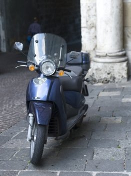 Moped on street, Orvieto, Terni Province, Umbria, Italy