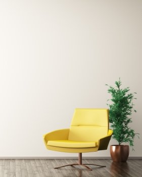 Modern interior of living room with yellow armchair 3d rendering