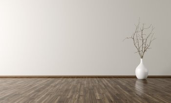 Empty room interior background, white vase with branch on the wooden floor 3d rendering
