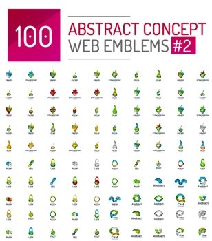 Vector abstract concept web internet logo mega set. Mega collection of 100 vector abstract concept web internet logo icons