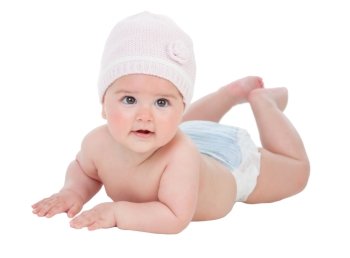 Adorable baby girl with wool hat isolated on a white background