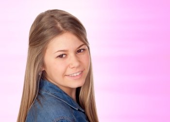 Beautiful young girl isolated on pink background