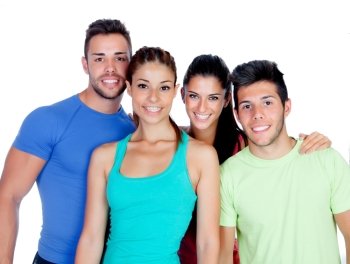Group of friends with fitness clothes isolated on a white background