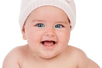 Adorable baby girl with wool hat isolated on a white background