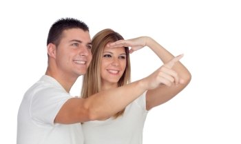 Loving couple looking at side isolated on a white background