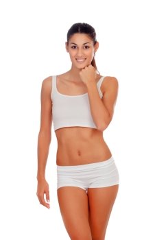 Girl in white underwear isolated on a white background