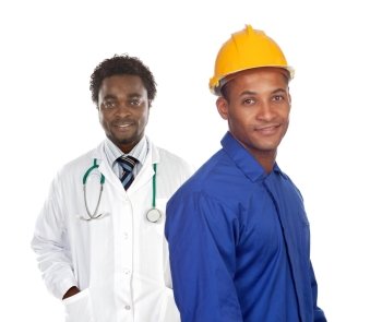 Two african worer men isolated on a white background