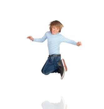 Adorable child jumping isolated on a white background