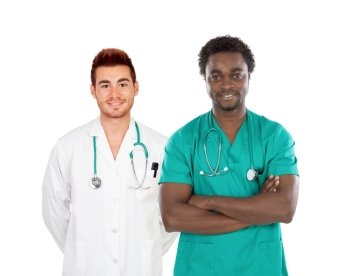 Handsome medical team isolated on a white background