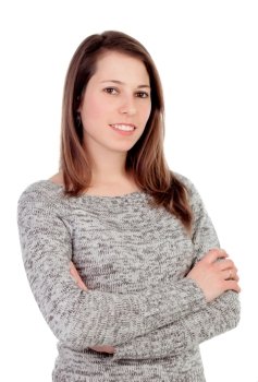 Casual girl smiling isolated on a white background