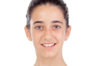 Casual teenager girl smiling isolated on a white background