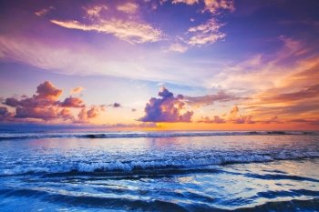 Sunset over sea on Bali, Seminyak, Double six beach