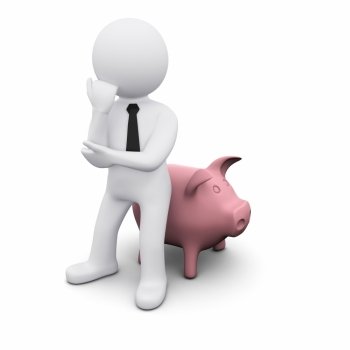 3D man with piggy bank as a symbol of savings
