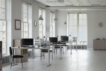 Elegant office interior. 3D rendering office interior design and no people