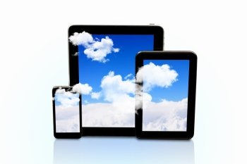 Set of three computer devices. Set of three computer devices with clouds illustration