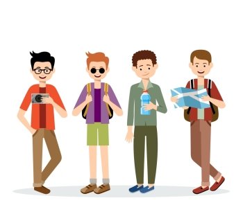 Isolated men travelers on a white background. Vector