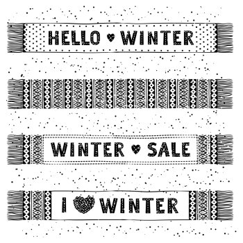 Winter Special banner or label with knitted woolen scarves. Business seasonal shopping concept sale.. Winter Special banner or label with knitted woolen scarves. Business seasonal shopping concept sale. Isolated vector illustration.