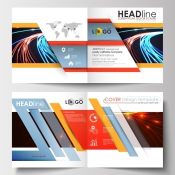 Business templates for square design brochure, magazine, flyer, booklet or annual report. Leaflet cover, abstract flat layout, easy editable blank. Abstract lines background with color glowing neon streams, motion design vector.