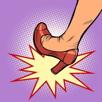 woman heel kick. Comic cartoon pop art retro vector illustration drawing. woman heel kick