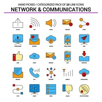 Network and Communication Flat Line Icon Set - Business Concept Icons Design
