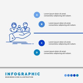 insurance, health, family, life, hand Infographics Template for Website and Presentation. Line Blue icon infographic style vector illustration. Vector EPS10 Abstract Template background