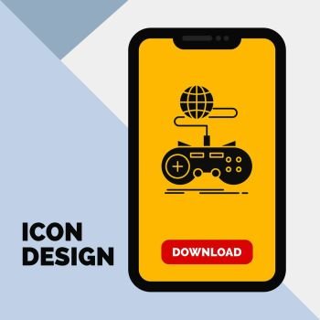 Game, gaming, internet, multiplayer, online Glyph Icon in Mobile for Download Page. Yellow Background. Vector EPS10 Abstract Template background
