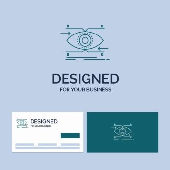 attention, eye, focus, looking, vision Business Logo Line Icon Symbol for your business. Turquoise Business Cards with Brand logo template. Vector EPS10 Abstract Template background
