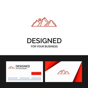 Business logo template for hill, landscape, nature, mountain, sun. Orange Visiting Cards with Brand logo template. Vector EPS10 Abstract Template background