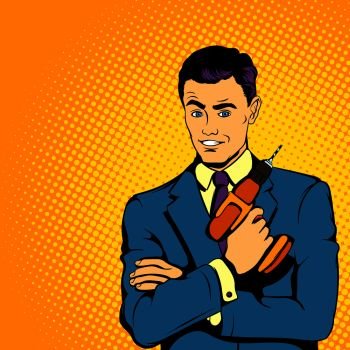 Businessman with drill in comics style for any design. Businessman with drill, comics style