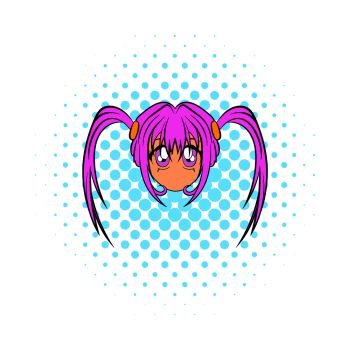Anime girl icon in comics style on a white background. Anime girl icon in comics style